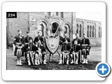 Fortrose Drill Hall in Cathedral Square. C Company volunteers with Seafield Shield and Bannockburn Challenge Shield and cups after very successful year. 1897